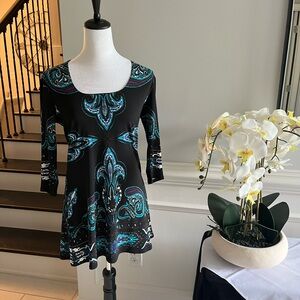 Eva Varro Black and Teal Paisley Tunic (Never Worn)